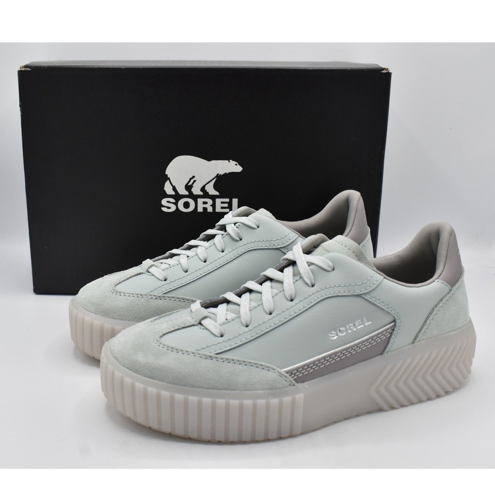 Sorel ONA Ave T-Toe Sneaker Womens 9 Cool Green Chrome Grey New Platform Suede
